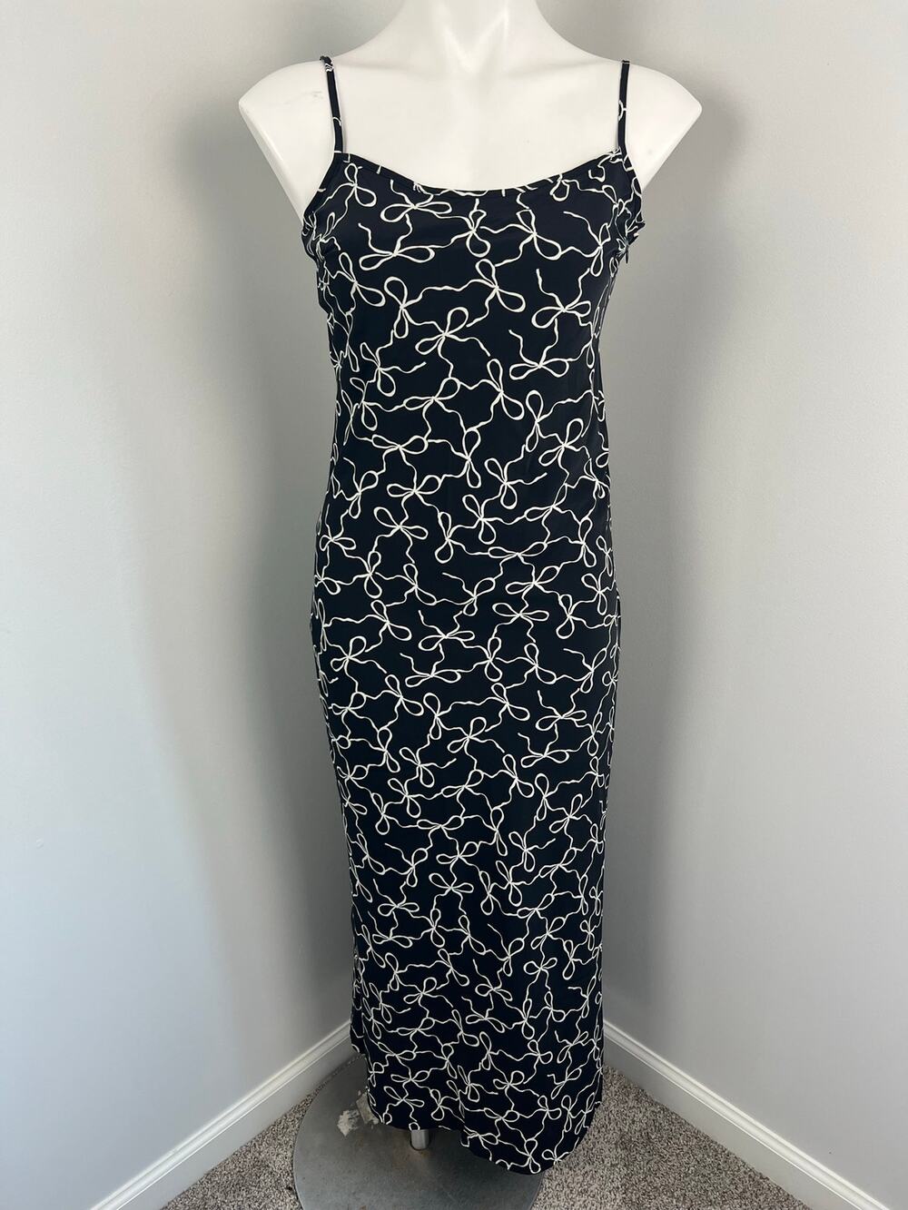 Abercrombie Julia Black White Bow Print Slip Dress Small